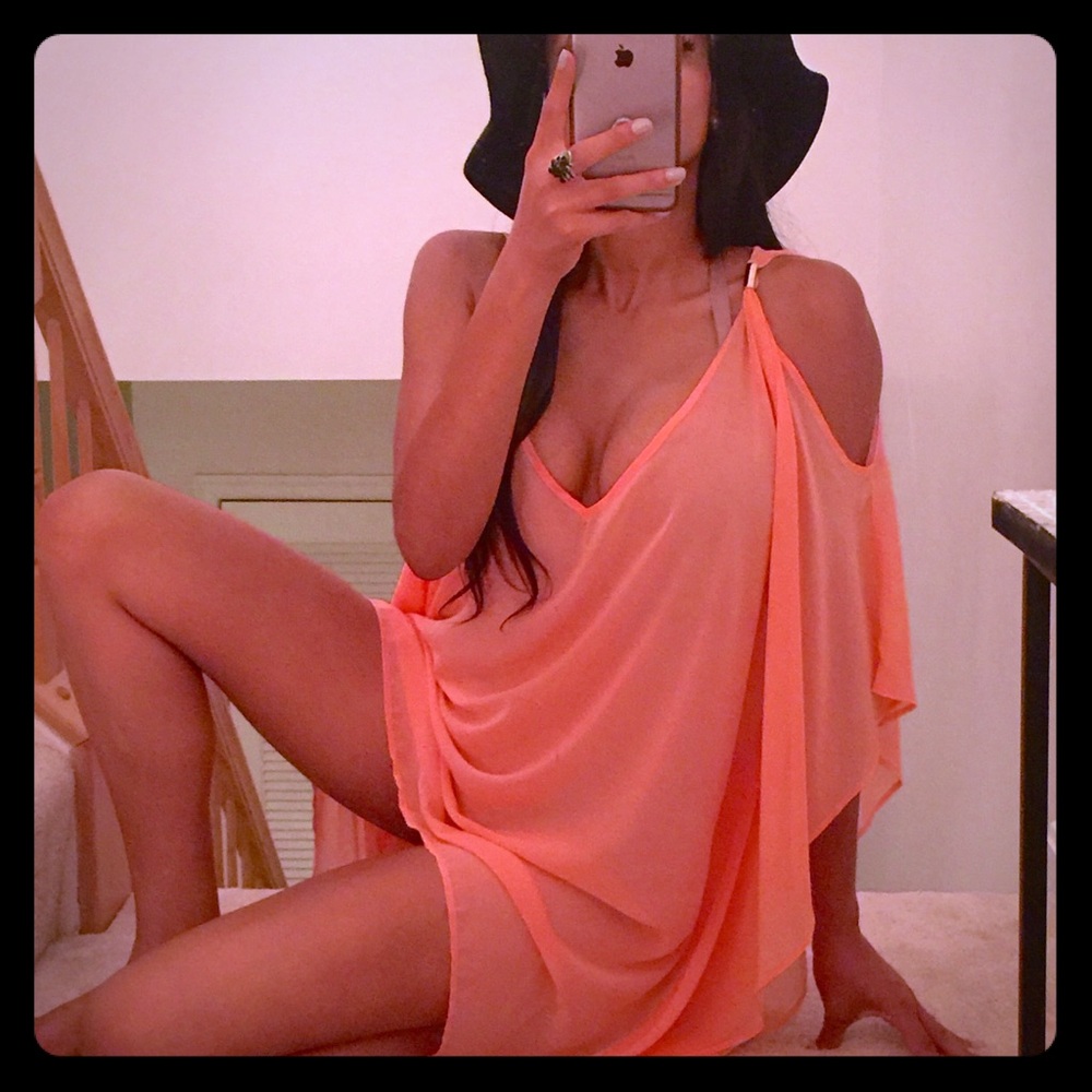 BCBG Orange Off-Shoulder Dress